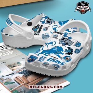 Detroit Lions crocs white clogs with bold logo graphic print 2