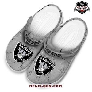 Gray Cracked Stone Raiders Crocs NFL Las Vegas Raiders Clogs 3 1