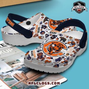 NFL Bears crocs white navy bear down fan art Chicago clogs 2 1