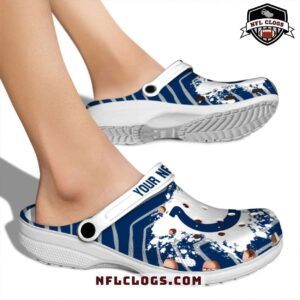 White strap Colts crocs with zigzag and splatter logo design 2