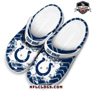White strap Colts crocs with zigzag and splatter logo design 4